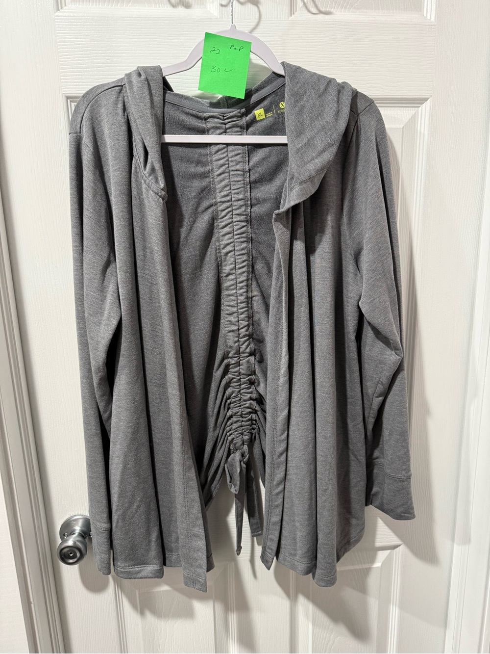 Xersion Gray Hooded Ruched in back Open-Front Utility Jacket size XL